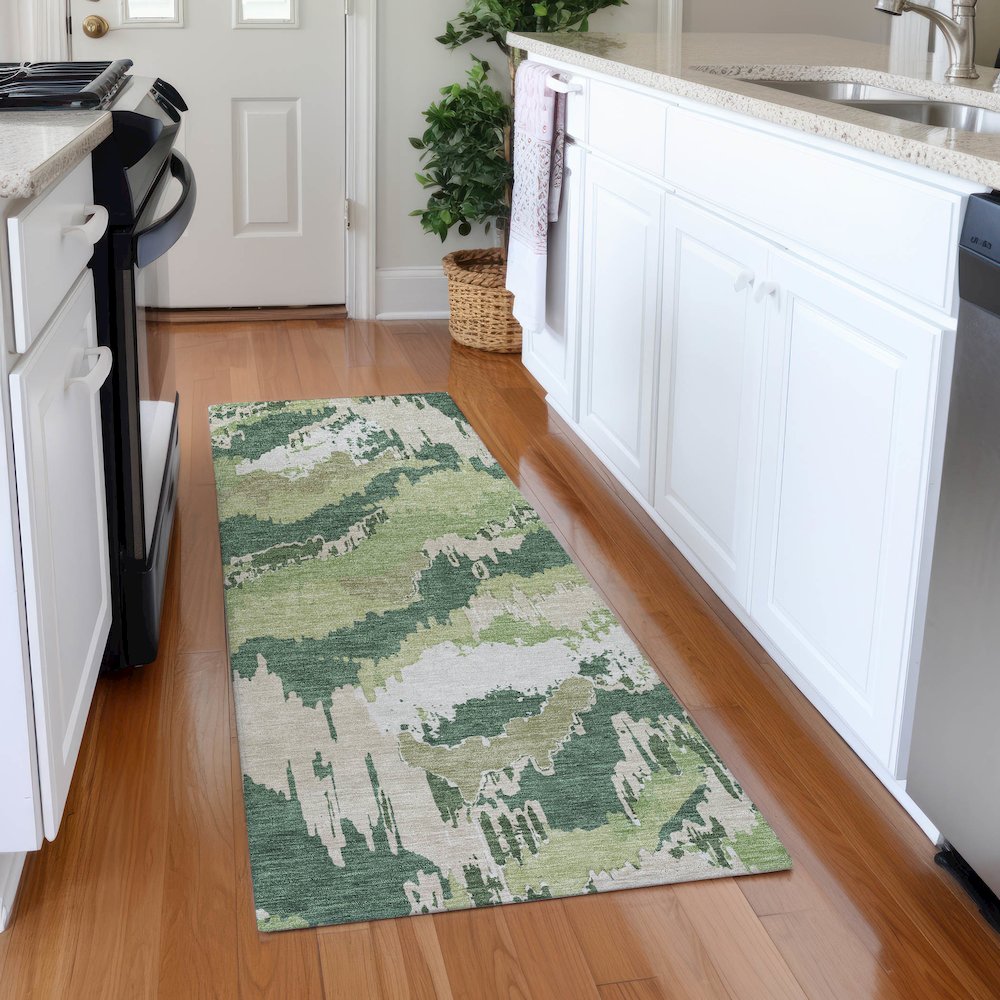 Premium Machine Washable Mayfield AMF865 Green 2'3" x 7'6" Runner Rug. Picture 5