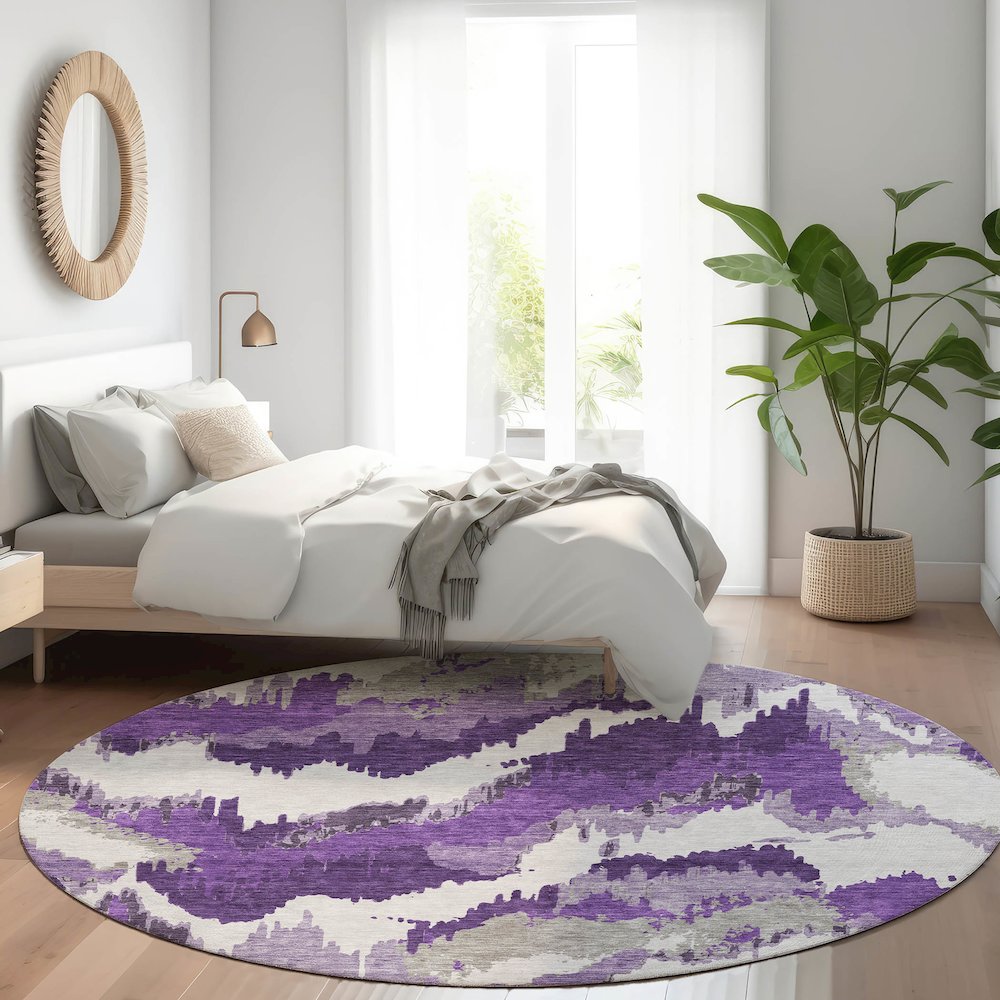 Premium Machine Washable Mayfield AMF865 Purple 8' x 8' Round Rug. Picture 5