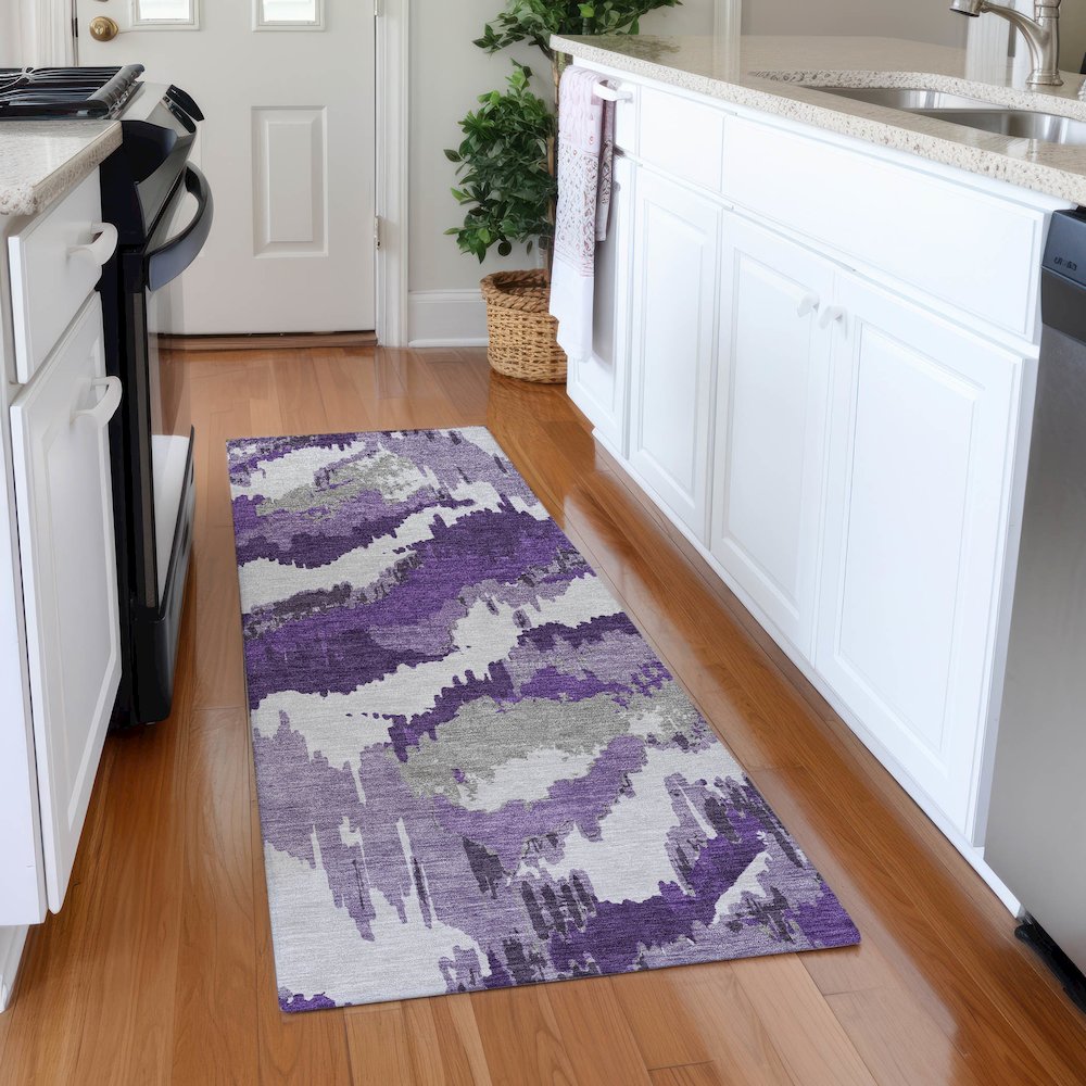 Premium Machine Washable Mayfield AMF865 Purple 2'3" x 7'6" Runner Rug. Picture 5
