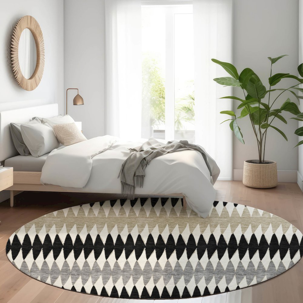 Premium Machine Washable Mayfield AMF867 Black 8' x 8' Round Rug. Picture 5
