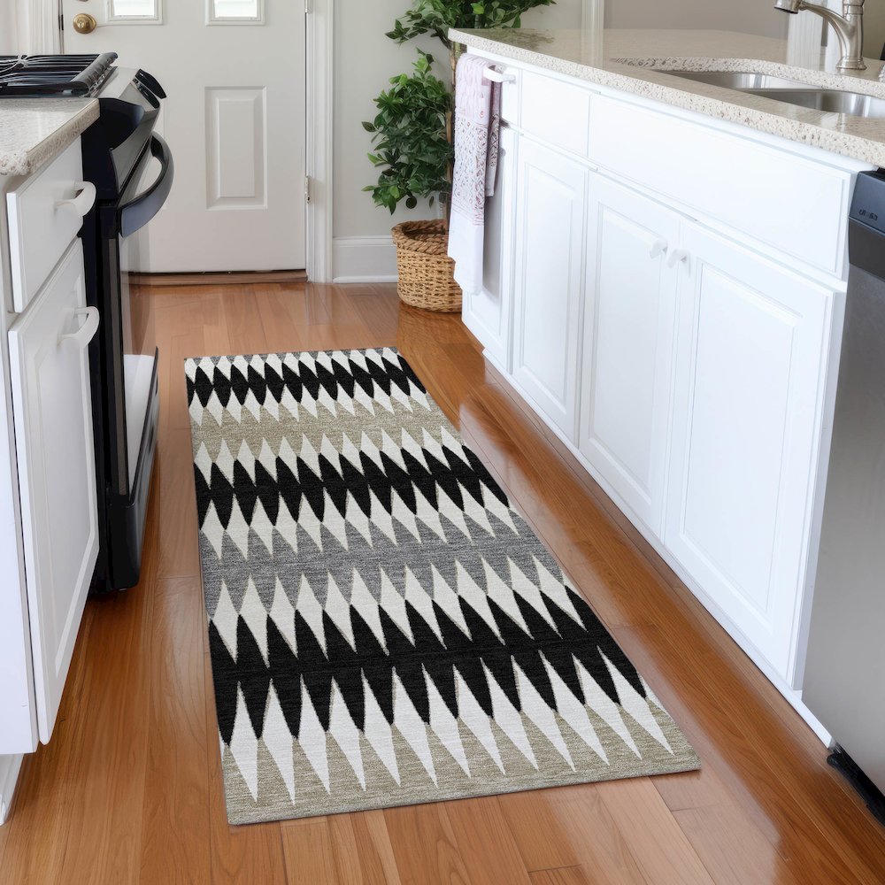 Premium Machine Washable Mayfield AMF867 Black 2'3" x 7'6" Runner Rug. Picture 5
