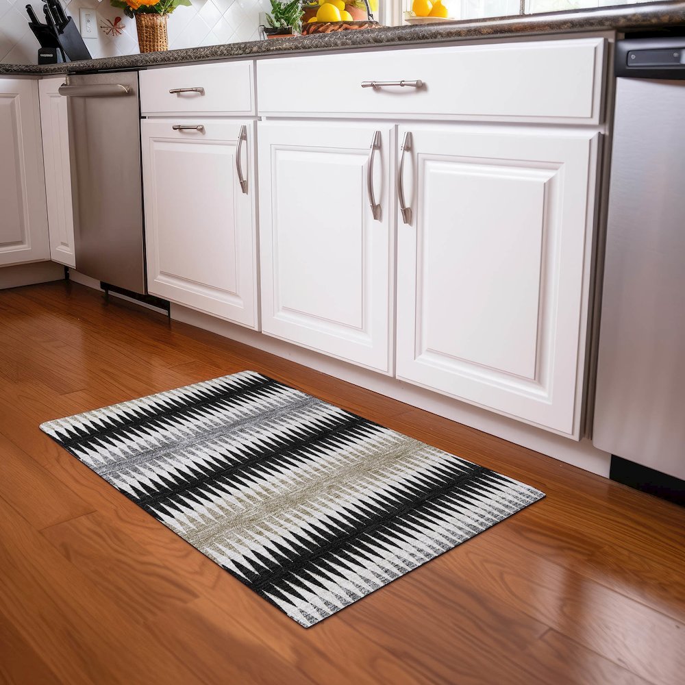 Premium Machine Washable Mayfield AMF867 Black 1'8" x 2'6" Rug. Picture 5