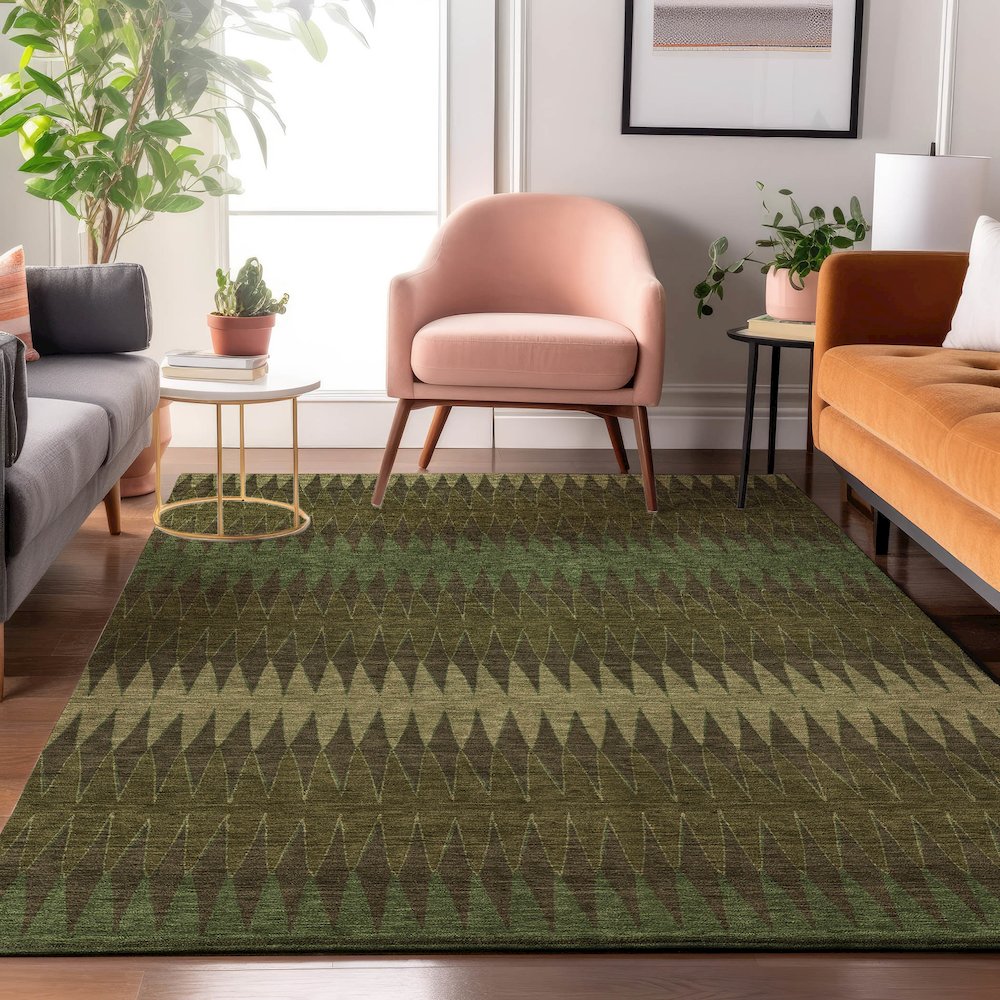Premium Machine Washable Mayfield AMF867 Olive 2'6" x 3'10" Rug. Picture 5