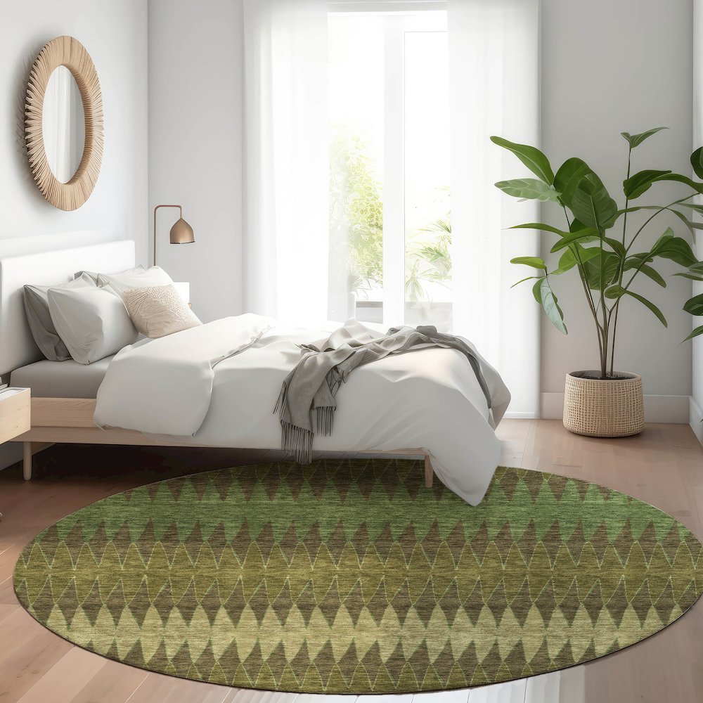 Premium Machine Washable Mayfield AMF867 Olive 8' x 8' Round Rug. Picture 5