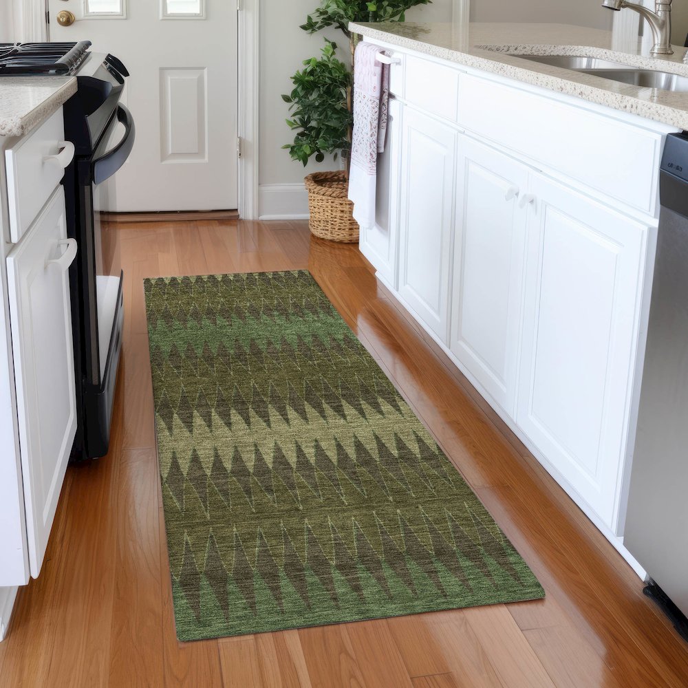 Premium Machine Washable Mayfield AMF867 Olive 2'3" x 7'6" Runner Rug. Picture 5