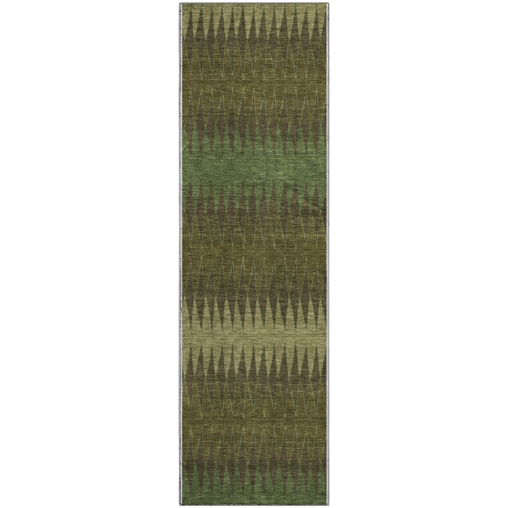 Premium Machine Washable Mayfield AMF867 Olive 2'3" x 7'6" Runner Rug. Picture 1