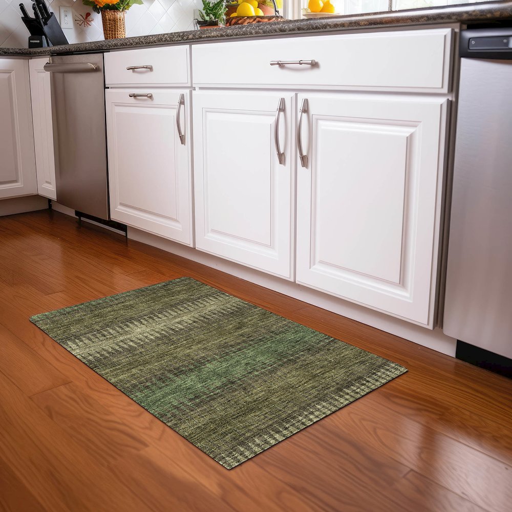 Premium Machine Washable Mayfield AMF867 Olive 1'8" x 2'6" Rug. Picture 5