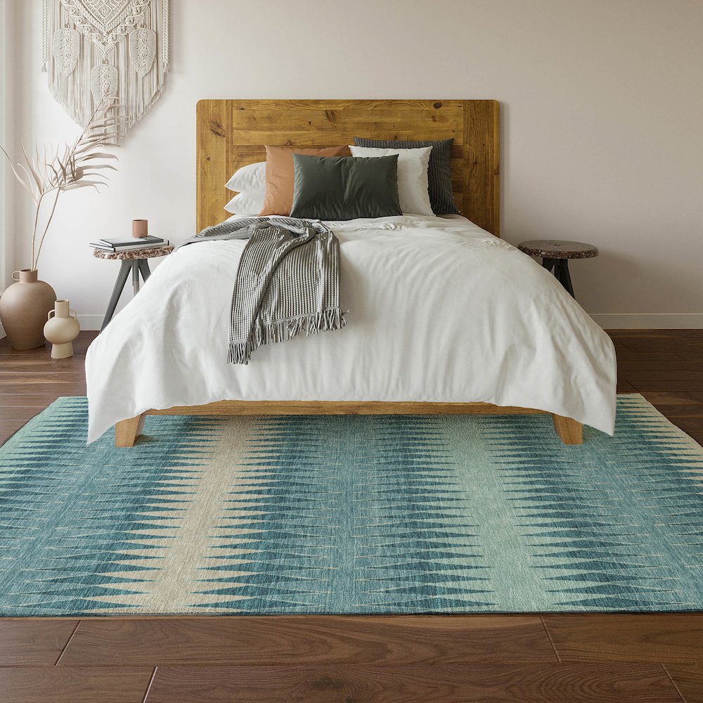 Premium Machine Washable Mayfield AMF867 Teal 2'6" x 3'10" Rug. Picture 6