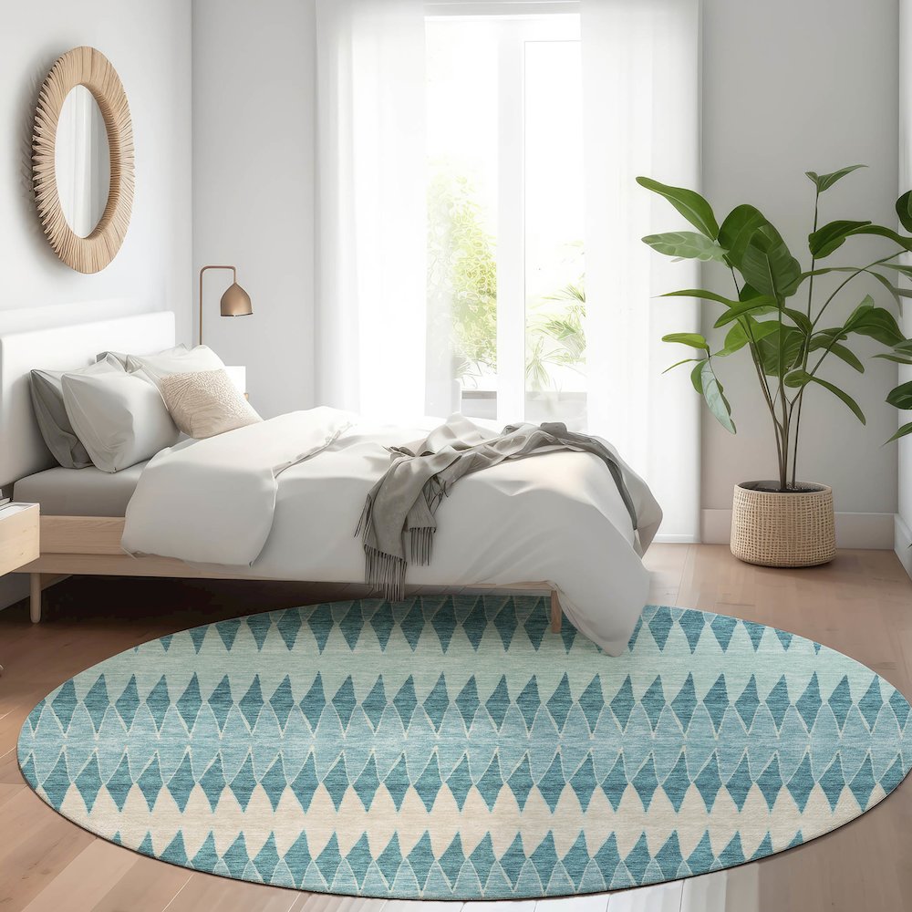 Premium Machine Washable Mayfield AMF867 Teal 8' x 8' Round Rug. Picture 5