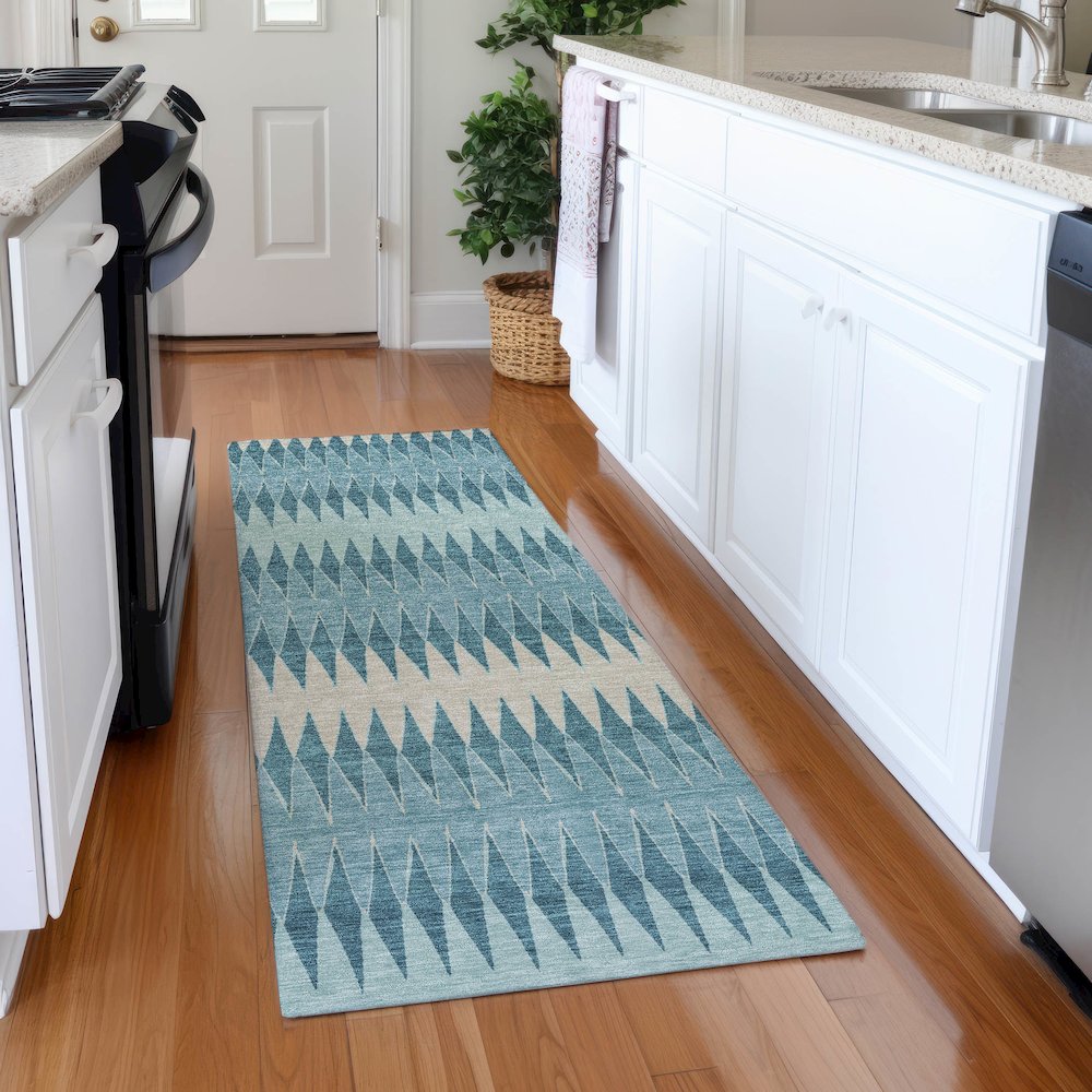 Premium Machine Washable Mayfield AMF867 Teal 2'3" x 7'6" Runner Rug. Picture 5