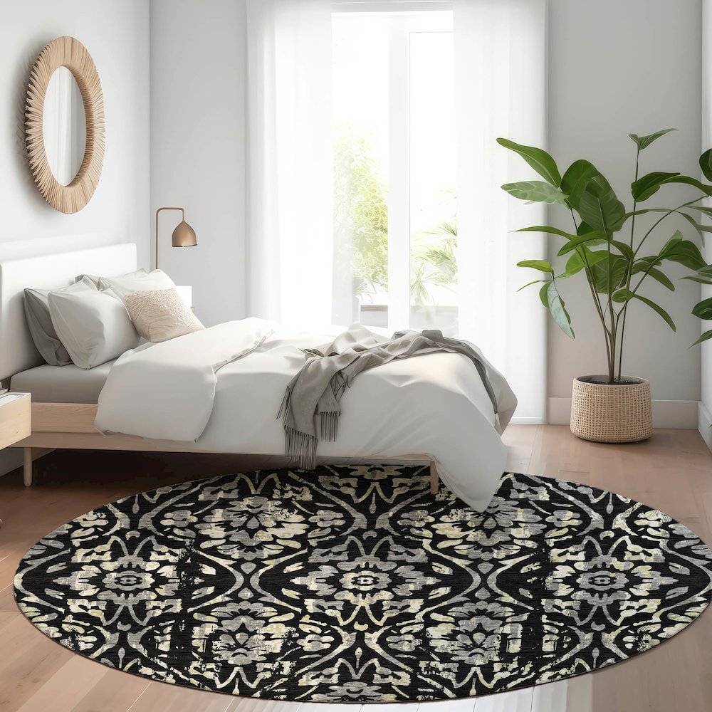 Premium Machine Washable Mayfield AMF868 Black 8' x 8' Round Rug. Picture 5