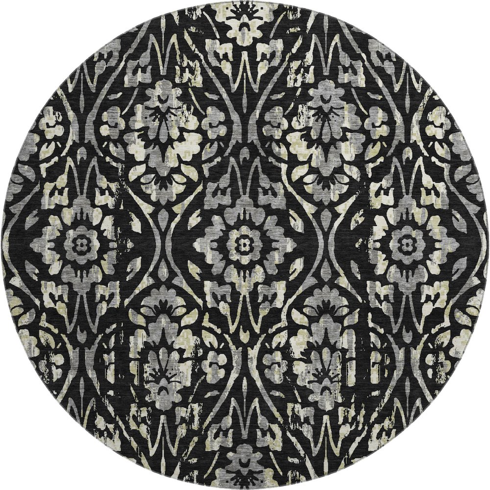 Premium Machine Washable Mayfield AMF868 Black 8' x 8' Round Rug. Picture 1