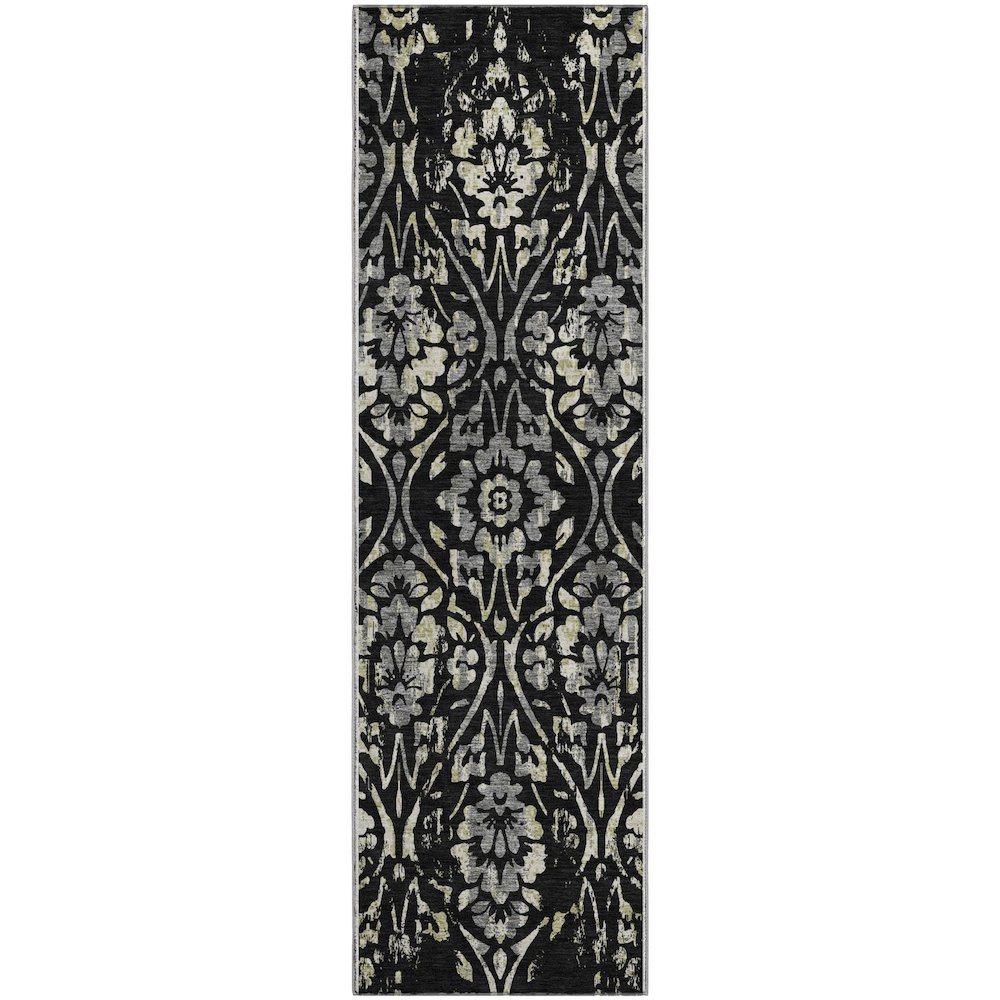Premium Machine Washable Mayfield AMF868 Black 2'3" x 7'6" Runner Rug. Picture 1