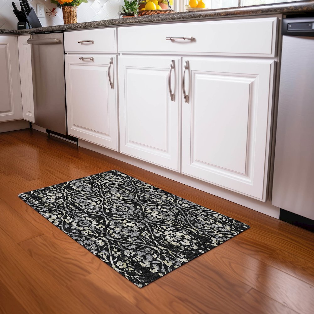 Premium Machine Washable Mayfield AMF868 Black 1'8" x 2'6" Rug. Picture 5