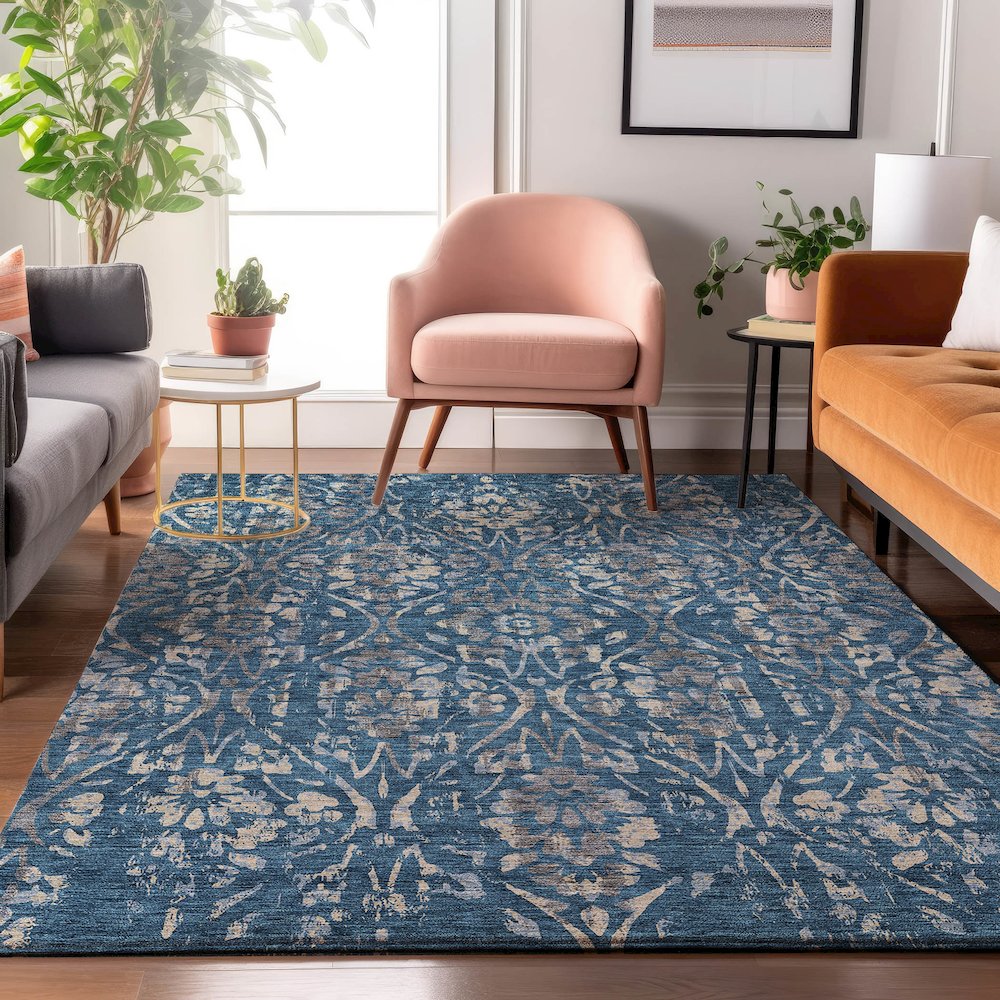 Premium Machine Washable Mayfield AMF868 Blue 2'6" x 3'10" Rug. Picture 5