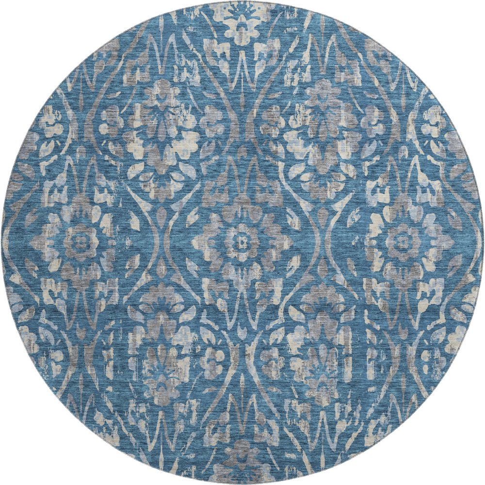 Premium Machine Washable Mayfield AMF868 Blue 8' x 8' Round Rug. Picture 1