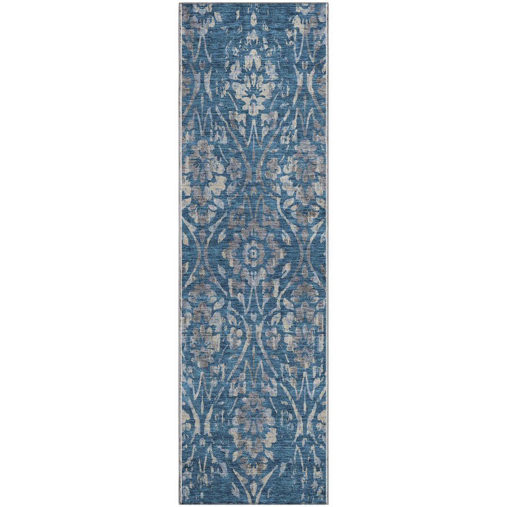 Premium Machine Washable Mayfield AMF868 Blue 2'3" x 7'6" Runner Rug. Picture 1