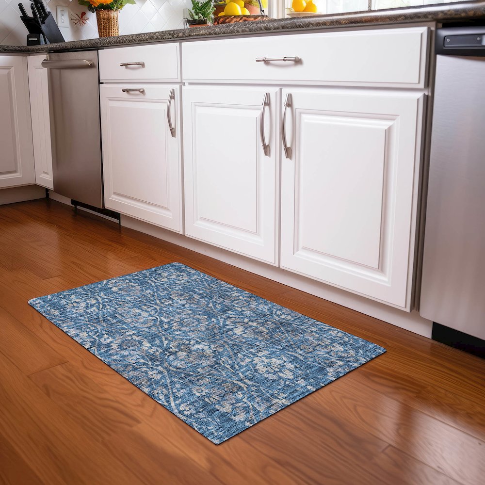 Premium Machine Washable Mayfield AMF868 Blue 1'8" x 2'6" Rug. Picture 5