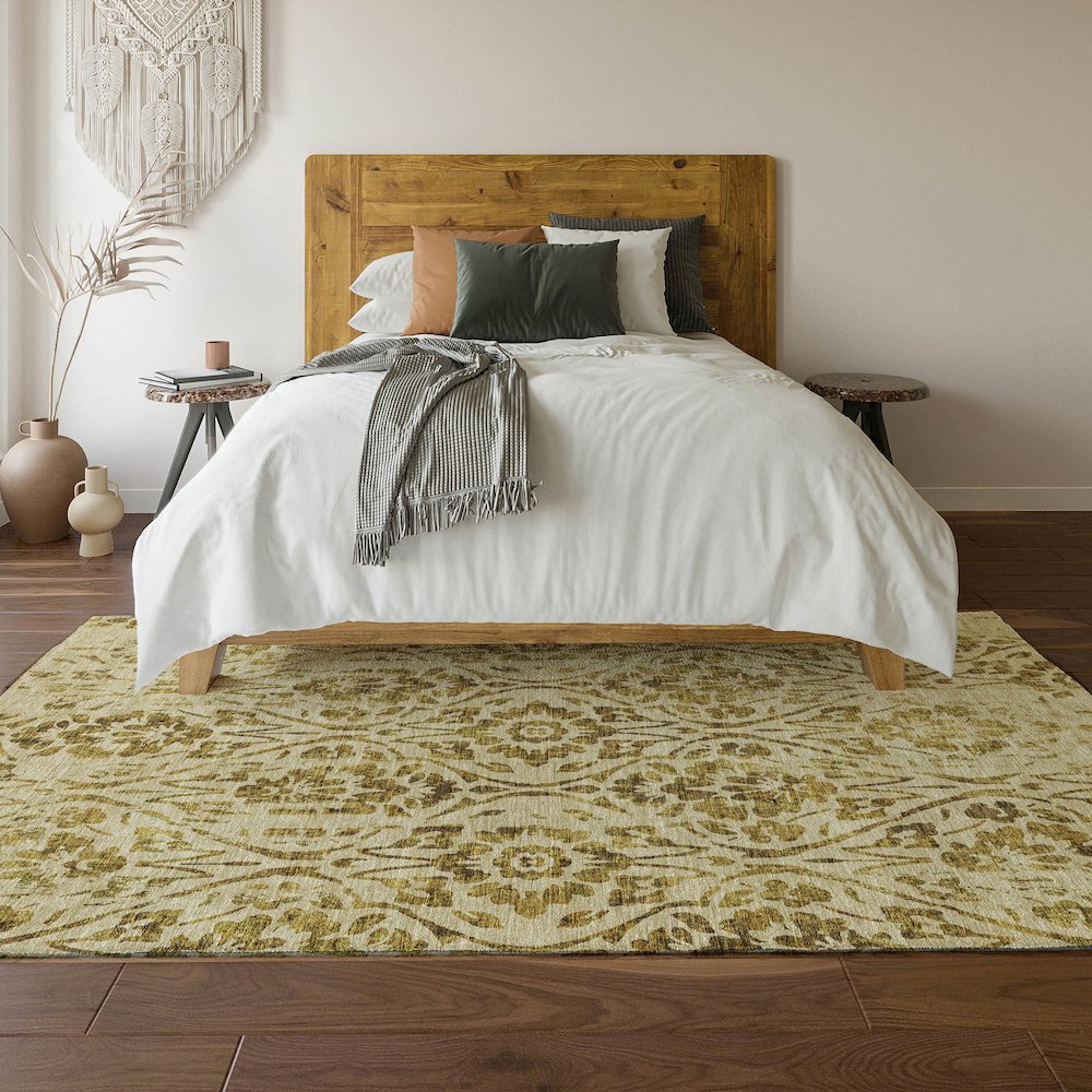 Premium Machine Washable Mayfield AMF868 Gold 2'6" x 3'10" Rug. Picture 6