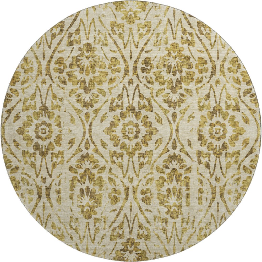 Premium Machine Washable Mayfield AMF868 Gold 8' x 8' Round Rug. Picture 1