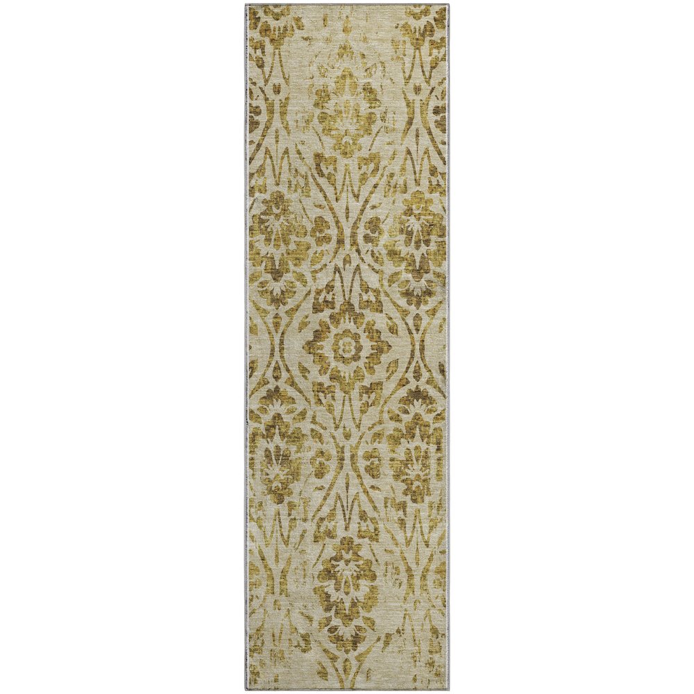 Premium Machine Washable Mayfield AMF868 Gold 2'3" x 7'6" Runner Rug. Picture 1