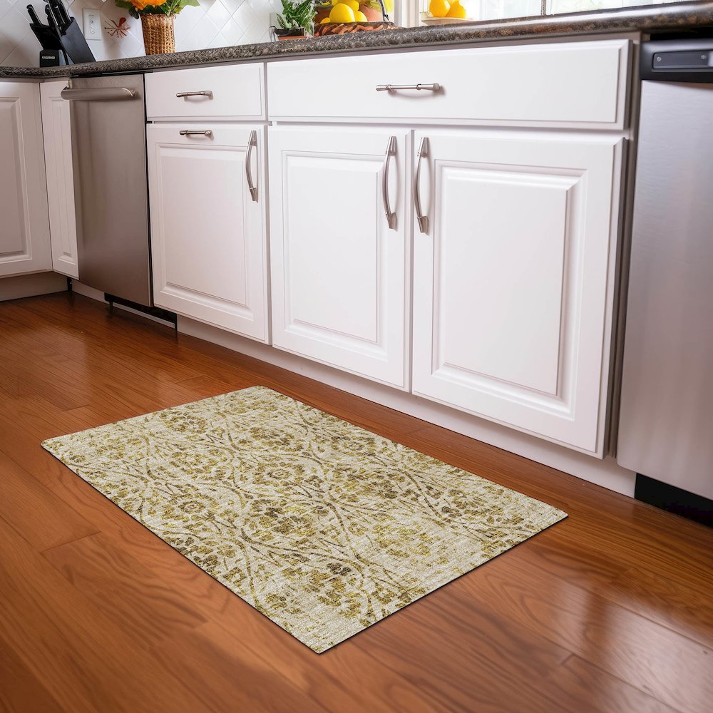 Premium Machine Washable Mayfield AMF868 Gold 1'8" x 2'6" Rug. Picture 5