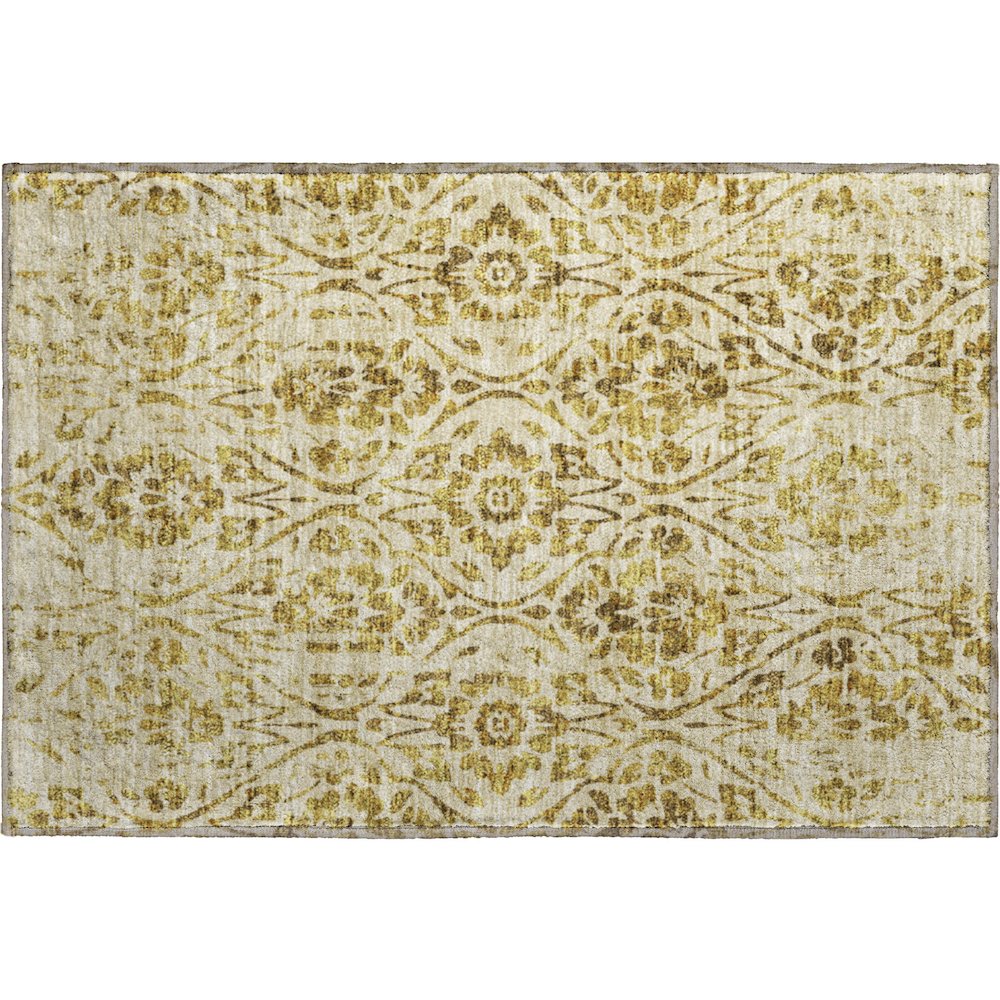 Premium Machine Washable Mayfield AMF868 Gold 1'8" x 2'6" Rug. Picture 1