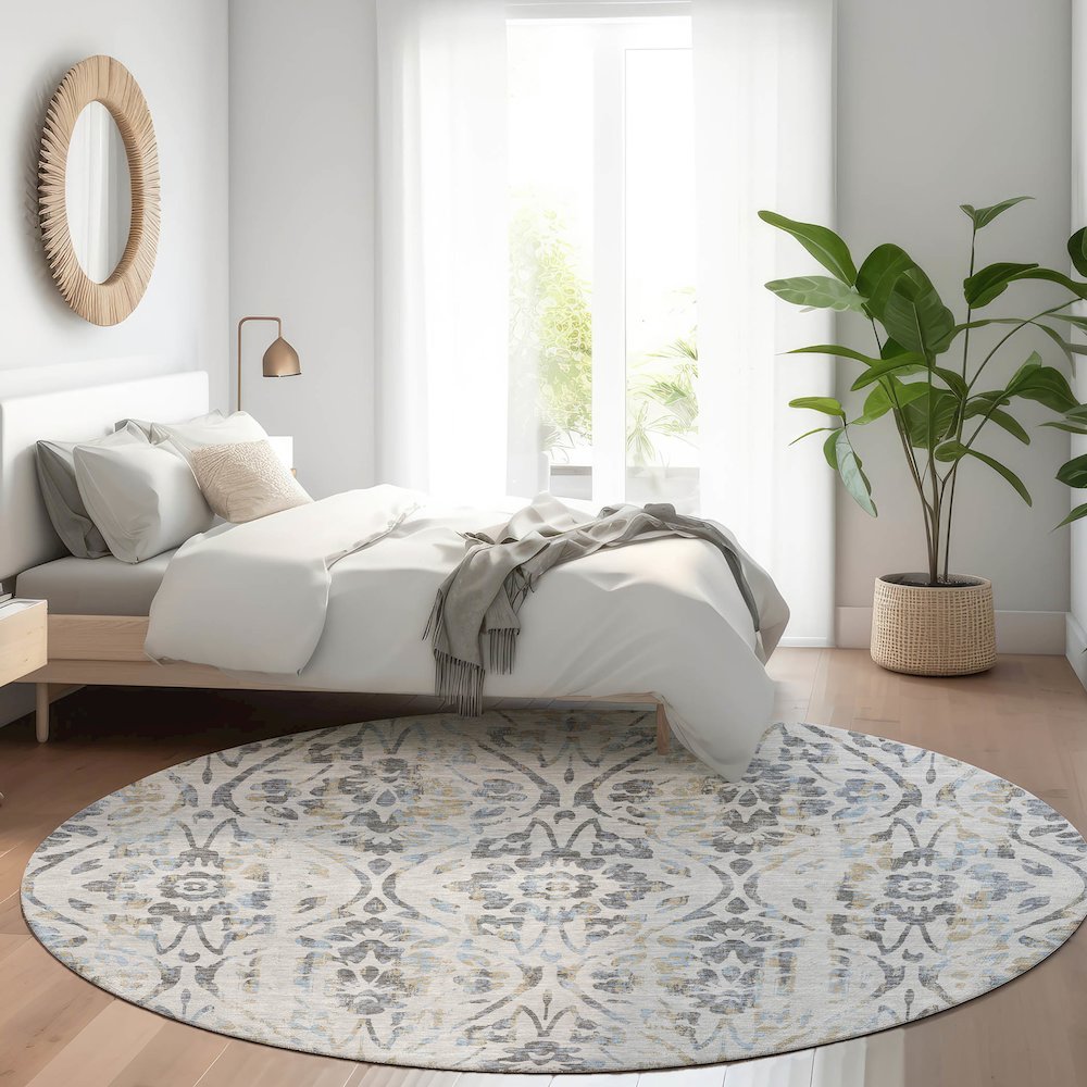 Premium Machine Washable Mayfield AMF868 Gray 8' x 8' Round Rug. Picture 5