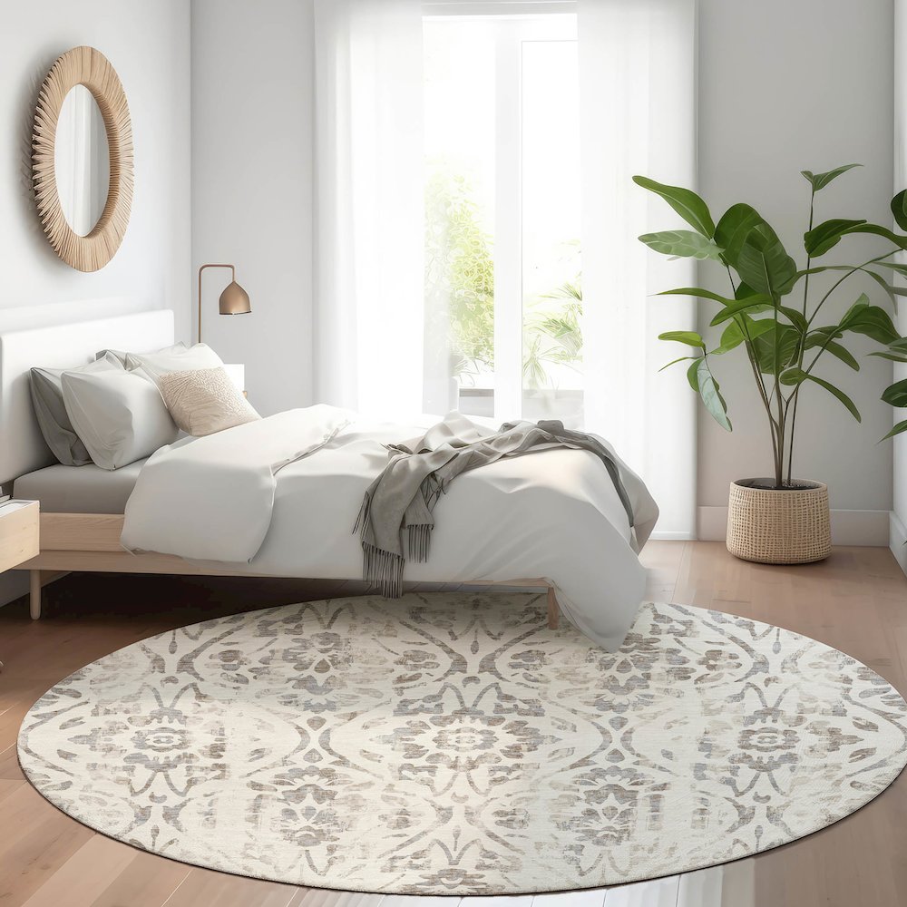 Premium Machine Washable Mayfield AMF868 Ivory 8' x 8' Round Rug. Picture 5