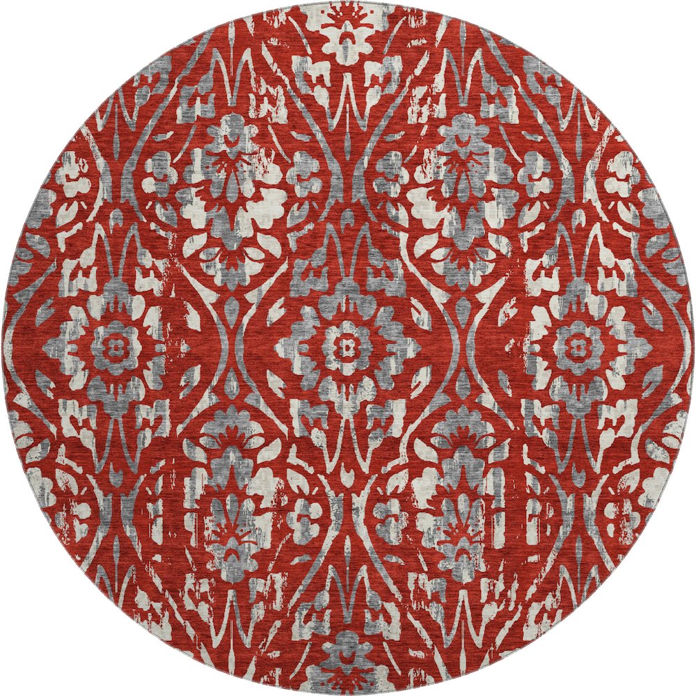 Premium Machine Washable Mayfield AMF868 Red 8' x 8' Round Rug. Picture 1