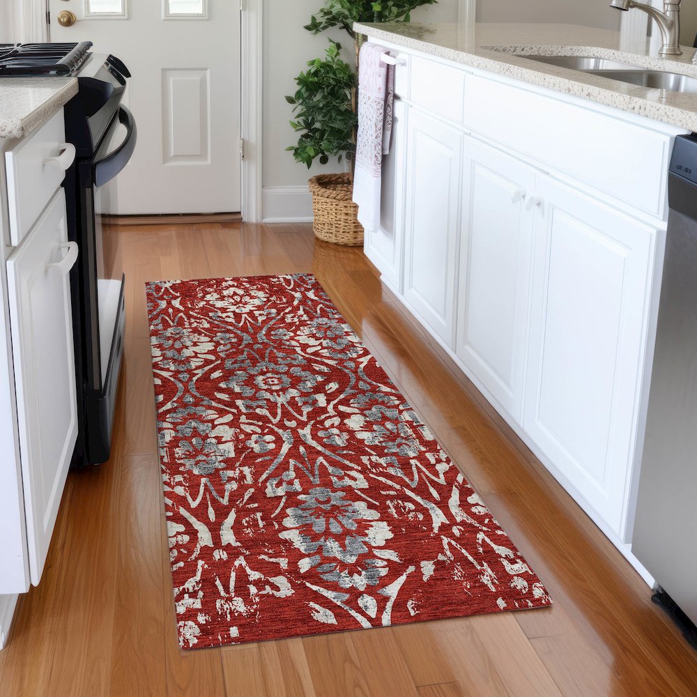Premium Machine Washable Mayfield AMF868 Red 2'3" x 7'6" Runner Rug. Picture 5
