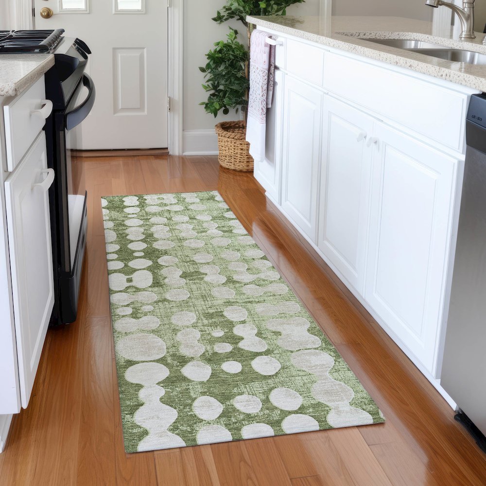 Premium Machine Washable Mayfield AMF869 Aloe 2'3" x 7'6" Runner Rug. Picture 5