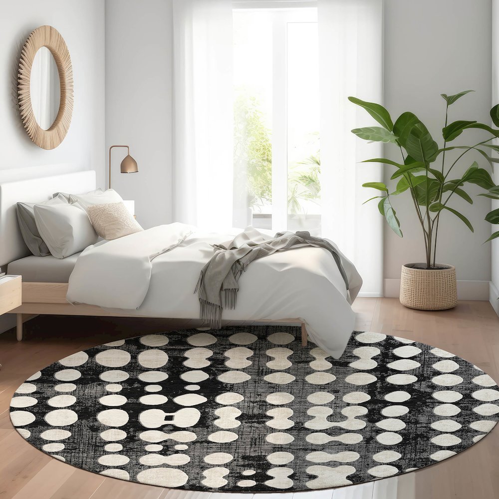Premium Machine Washable Mayfield AMF869 Black 8' x 8' Round Rug. Picture 5
