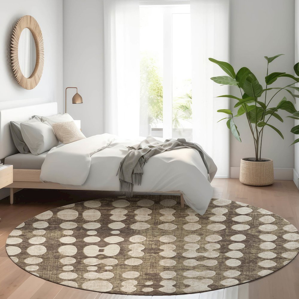 Premium Machine Washable Mayfield AMF869 Brown 8' x 8' Round Rug. Picture 5