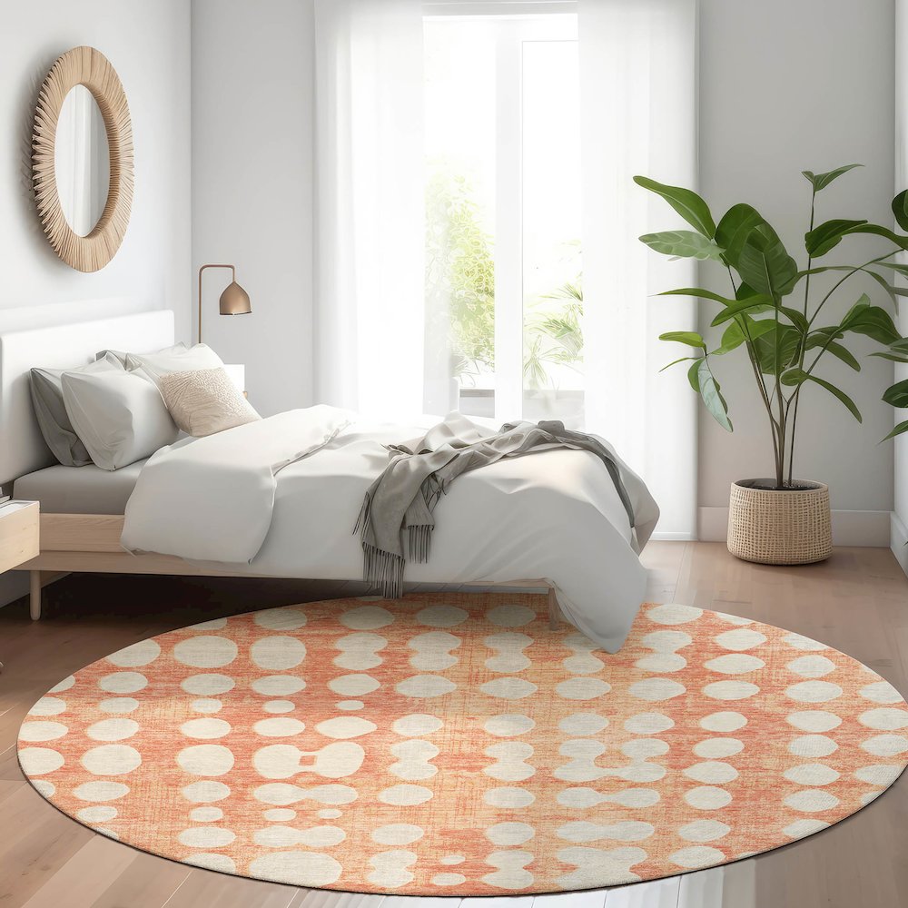 Premium Machine Washable Mayfield AMF869 Coral 8' x 8' Round Rug. Picture 5