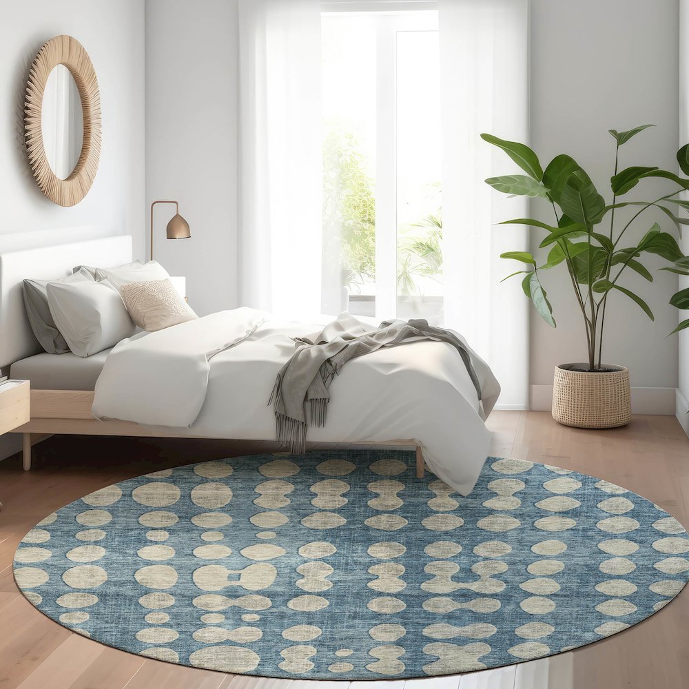 Premium Machine Washable Mayfield AMF869 Denim 8' x 8' Round Rug. Picture 5