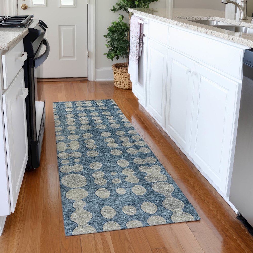 Premium Machine Washable Mayfield AMF869 Denim 2'3" x 7'6" Runner Rug. Picture 5