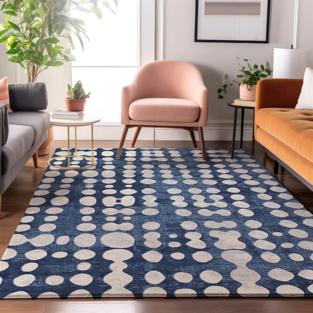 Premium Machine Washable Mayfield AMF869 Navy 2'6" x 3'10" Rug. Picture 5
