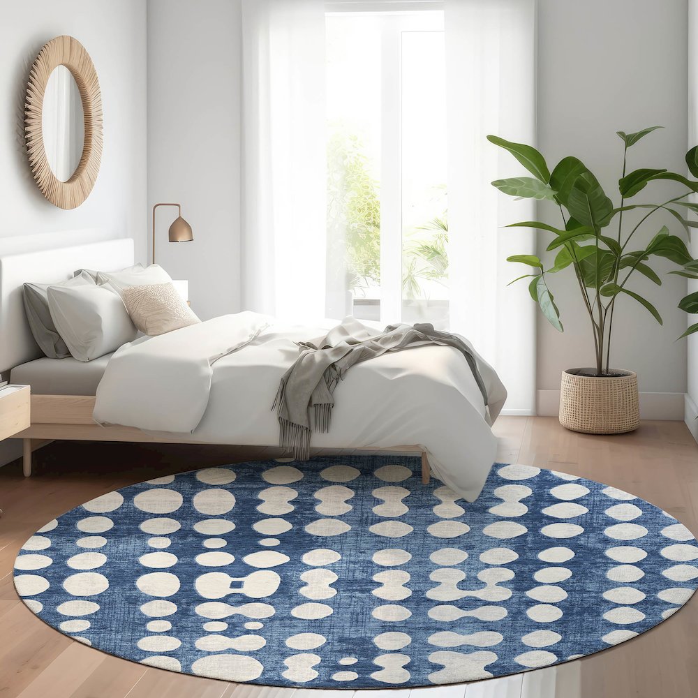 Premium Machine Washable Mayfield AMF869 Navy 8' x 8' Round Rug. Picture 5