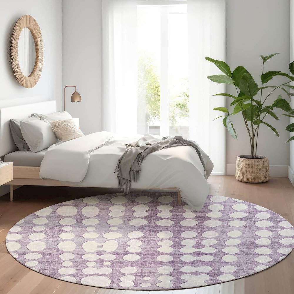Premium Machine Washable Mayfield AMF869 Purple 8' x 8' Round Rug. Picture 5