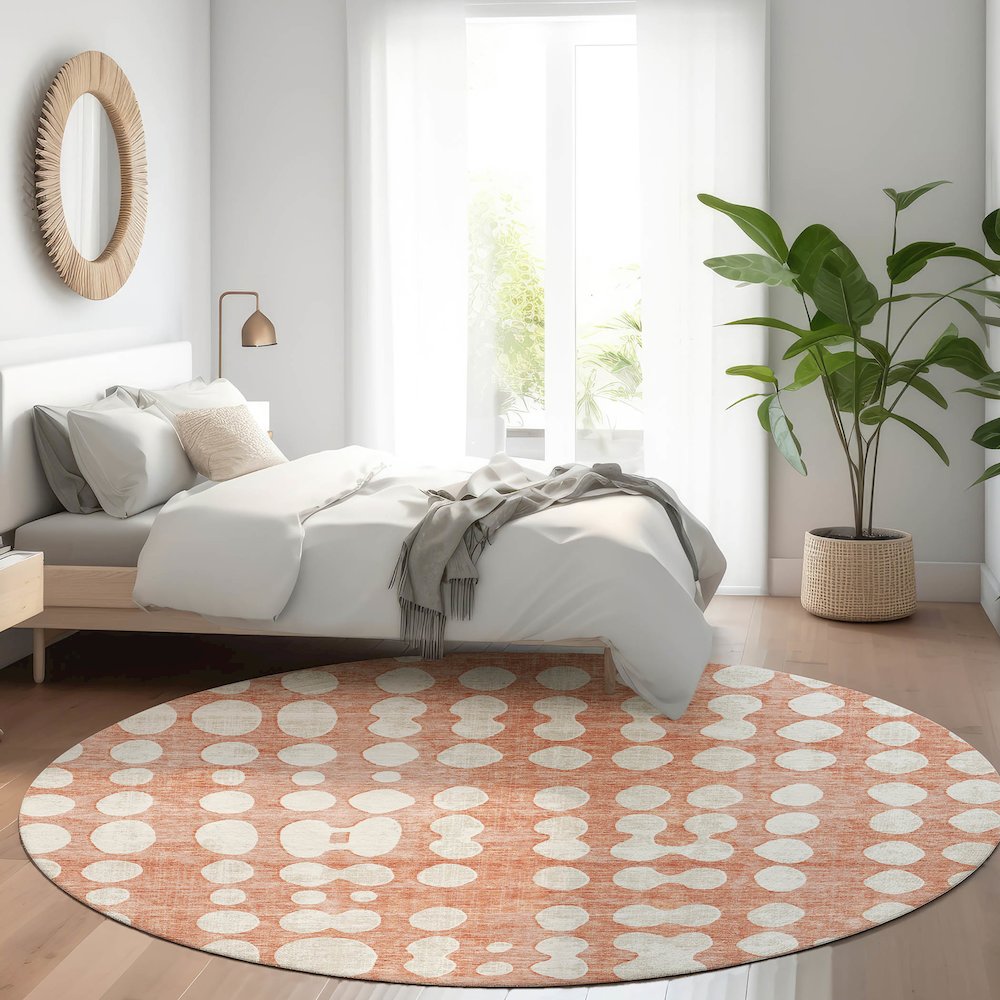 Premium Machine Washable Mayfield AMF869 Salmon 8' x 8' Round Rug. Picture 5