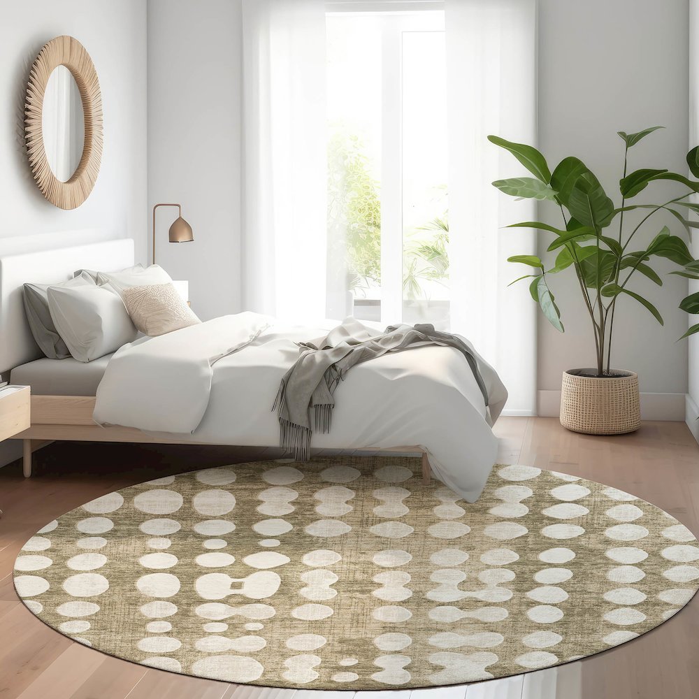 Premium Machine Washable Mayfield AMF869 Taupe 8' x 8' Round Rug. Picture 5