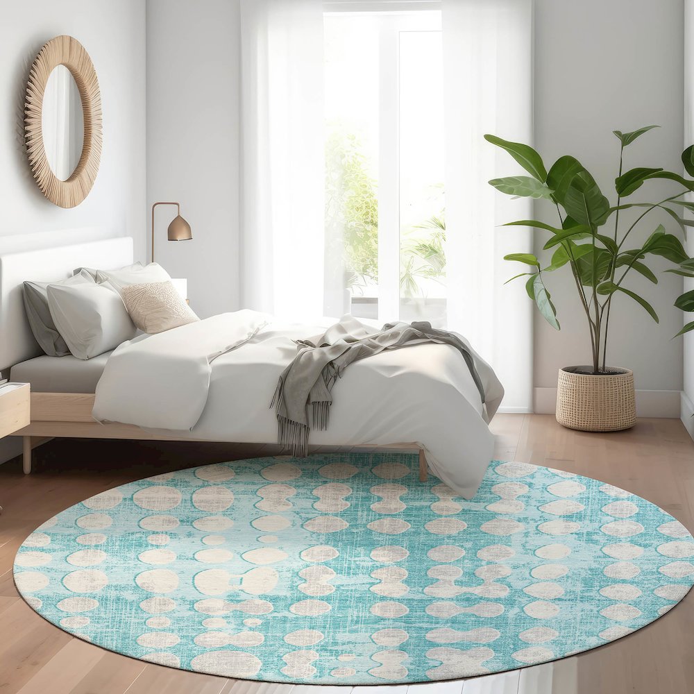 Premium Machine Washable Mayfield AMF869 Teal 8' x 8' Round Rug. Picture 5