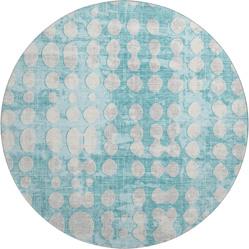 Premium Machine Washable Mayfield AMF869 Teal 8' x 8' Round Rug. Picture 1