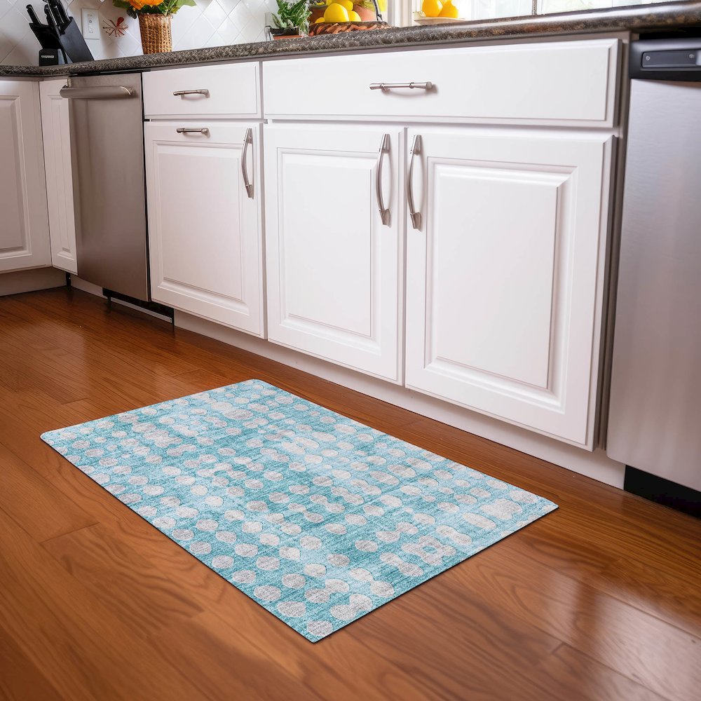 Premium Machine Washable Mayfield AMF869 Teal 1'8" x 2'6" Rug. Picture 5