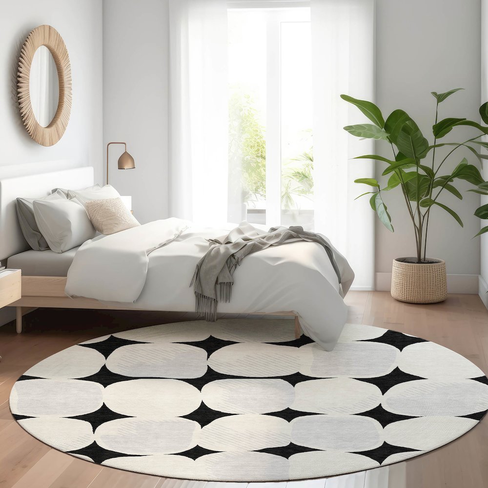 Premium Machine Washable Mayfield AMF870 Black 8' x 8' Round Rug. Picture 5