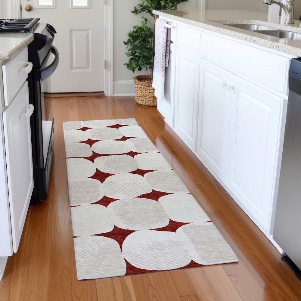 Premium Machine Washable Mayfield AMF870 Burgundy 2'3" x 7'6" Runner Rug. Picture 5