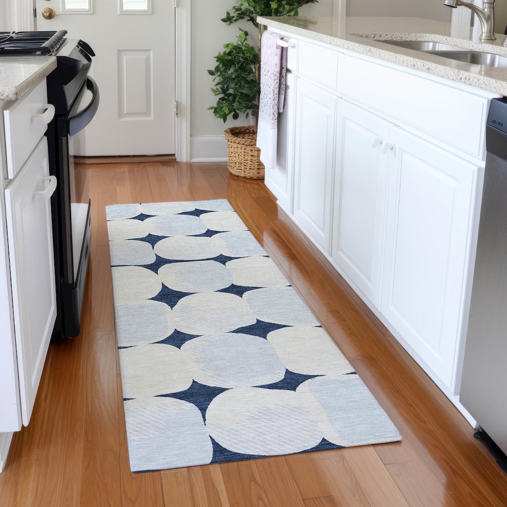 Premium Machine Washable Mayfield AMF870 Navy 2'3" x 7'6" Runner Rug. Picture 5