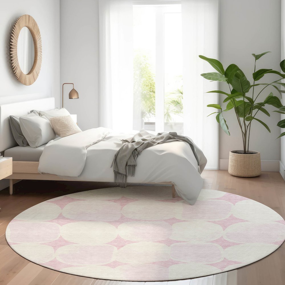 Premium Machine Washable Mayfield AMF870 Pink 8' x 8' Round Rug. Picture 5