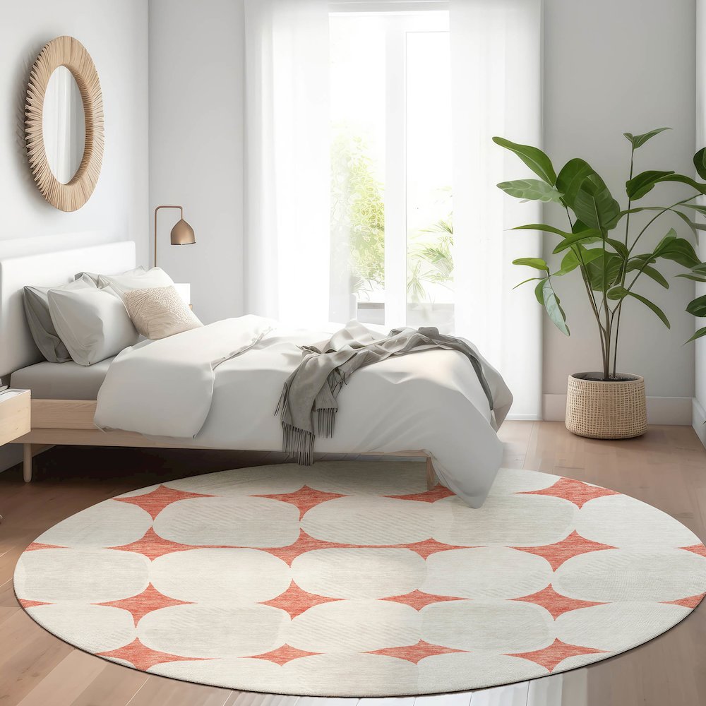Premium Machine Washable Mayfield AMF870 Salmon 8' x 8' Round Rug. Picture 5